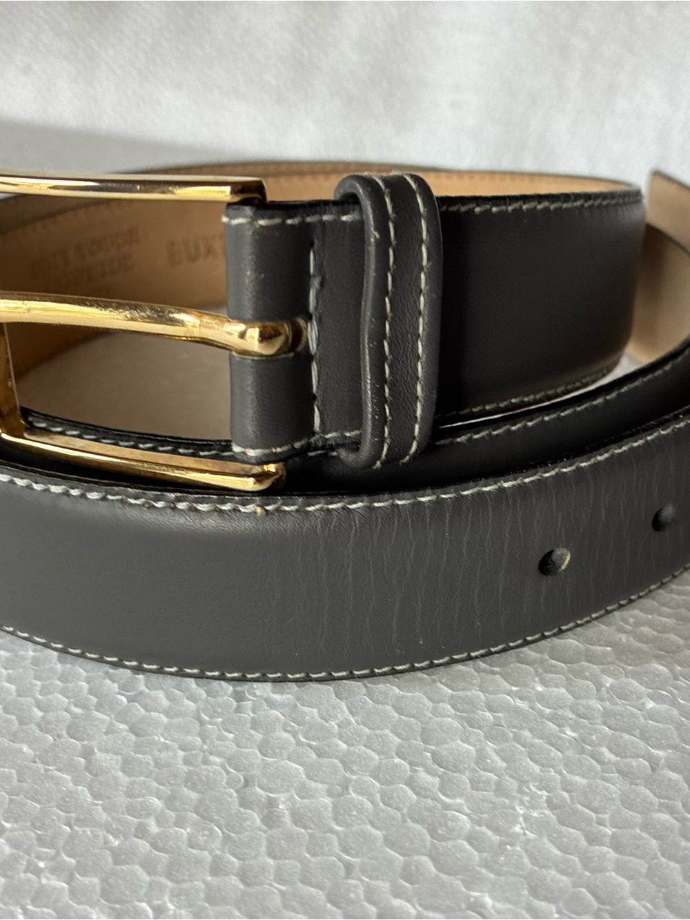 Vintage Buxton Craftmark Men’s Grey Leather Belt Size 38 Made USA 1” Wide